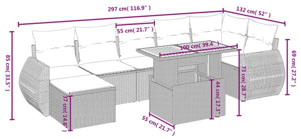 8 részes fekete polyrattan kerti ülőgarnitúra párnákkal