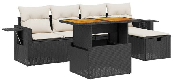 6 részes fekete polyrattan kerti ülőgarnitúra párnákkal