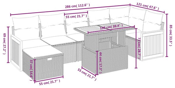 8 részes fekete polyrattan kerti ülőgarnitúra párnákkal