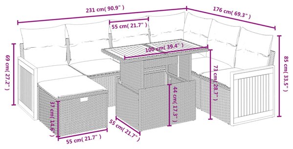 8 részes fekete polyrattan kerti ülőgarnitúra párnákkal