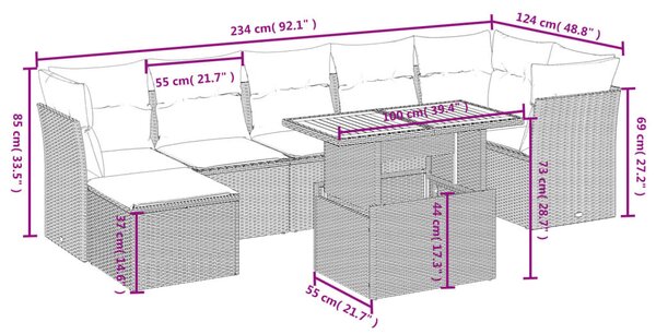 8 részes szürke polyrattan kerti ülőgarnitúra párnákkal