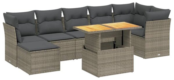 8 részes szürke polyrattan kerti ülőgarnitúra párnákkal