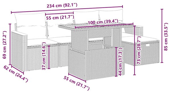6 részes bézs polyrattan kerti ülőgarnitúra párnával