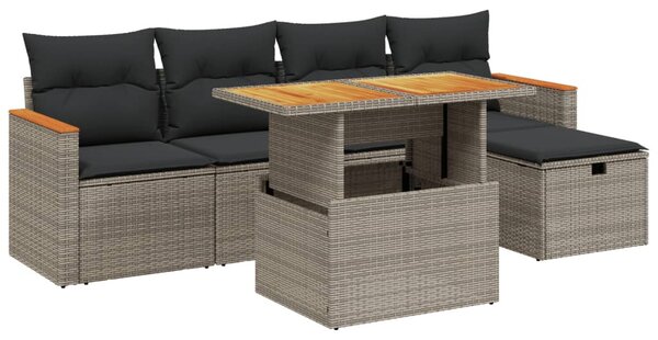 6 részes szürke polyrattan kerti ülőgarnitúra párnákkal