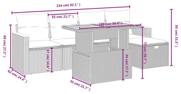 6 részes szürke polyrattan kerti ülőgarnitúra párnákkal