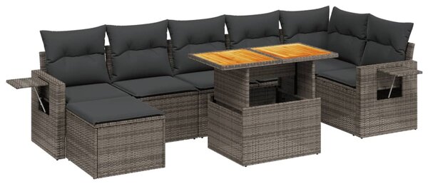 8 részes szürke polyrattan kerti ülőgarnitúra párnákkal