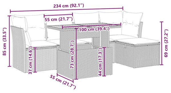 6 részes bézs polyrattan kerti ülőgarnitúra párnával