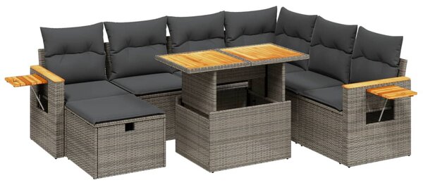 8 részes szürke polyrattan kerti ülőgarnitúra párnákkal