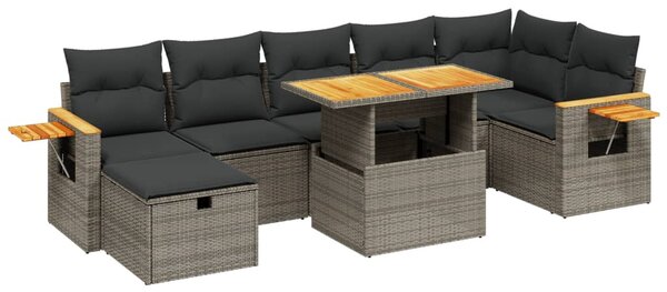 8 részes szürke polyrattan kerti ülőgarnitúra párnákkal