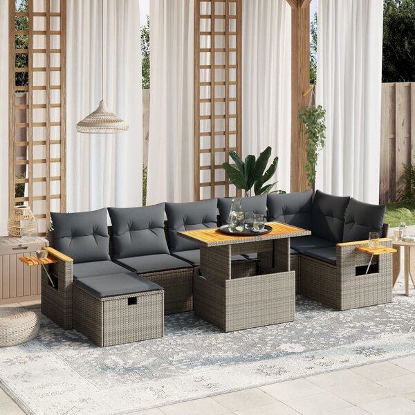 8 részes szürke polyrattan kerti ülőgarnitúra párnákkal