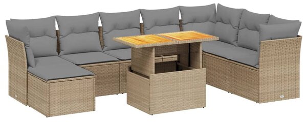 9 részes bézs polyrattan kerti ülőgarnitúra párnákkal