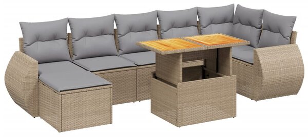 8 részes bézs polyrattan kerti ülőgarnitúra párnával