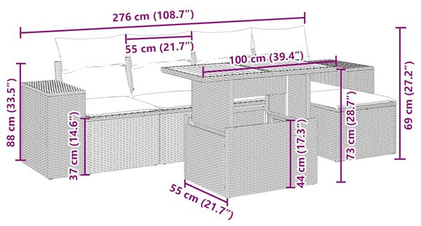 6 részes bézs polyrattan kerti ülőgarnitúra párnával