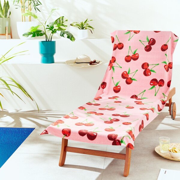 Rózsaszín pamut strandtörölköző 78x200 cm Cherries – Catherine Lansfield