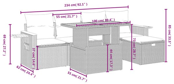 6 részes szürke polyrattan kerti ülőgarnitúra párnákkal