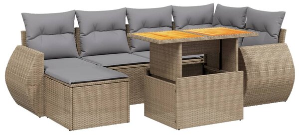 7 részes bézs polyrattan kerti ülőgarnitúra párnákkal