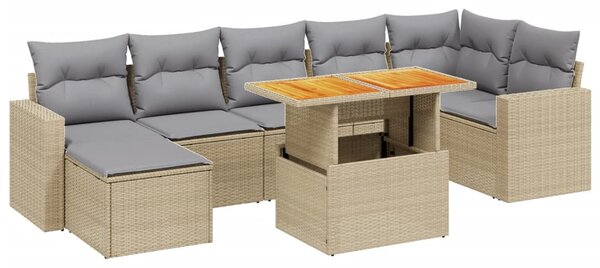 8 részes bézs polyrattan kerti ülőgarnitúra párnával