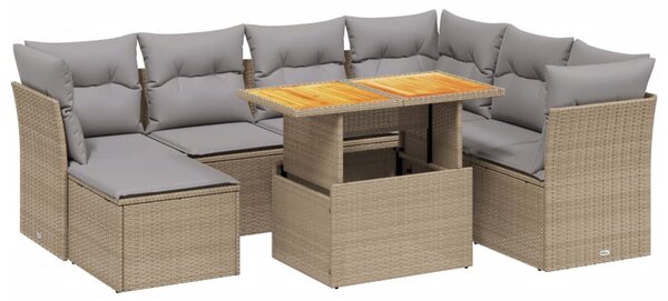 8 részes bézs polyrattan kerti ülőgarnitúra párnával