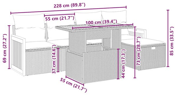 6 részes bézs polyrattan kerti ülőgarnitúra párnával