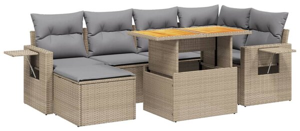 7 részes bézs polyrattan kerti ülőgarnitúra párnákkal