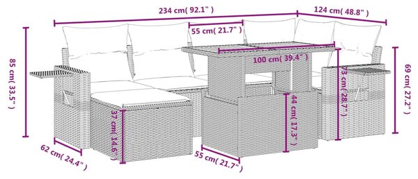 7 részes bézs polyrattan kerti ülőgarnitúra párnákkal