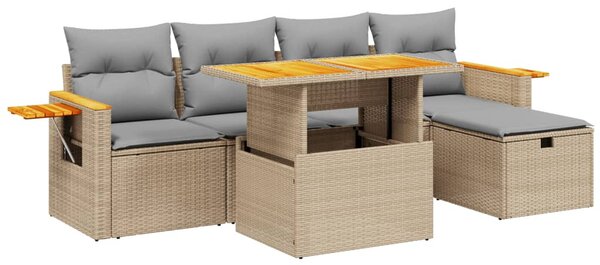 6 részes bézs polyrattan kerti ülőgarnitúra párnával