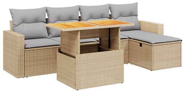6 részes bézs polyrattan kerti ülőgarnitúra párnával