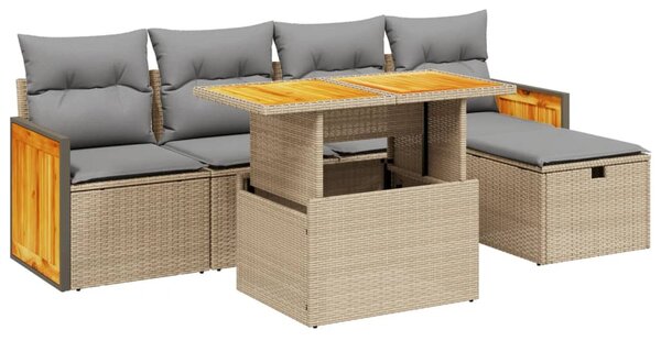 6 részes bézs polyrattan kerti ülőgarnitúra párnával