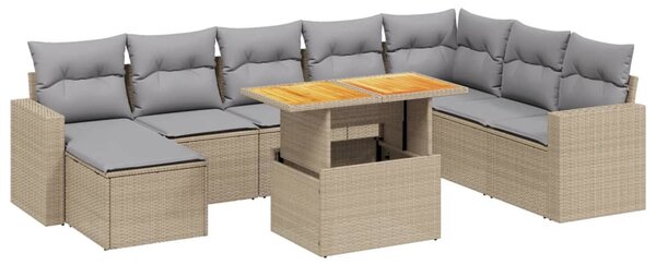 9 részes bézs polyrattan kerti ülőgarnitúra párnákkal