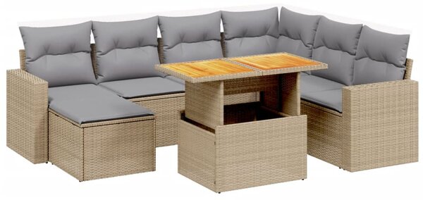 8 részes bézs polyrattan kerti ülőgarnitúra párnával