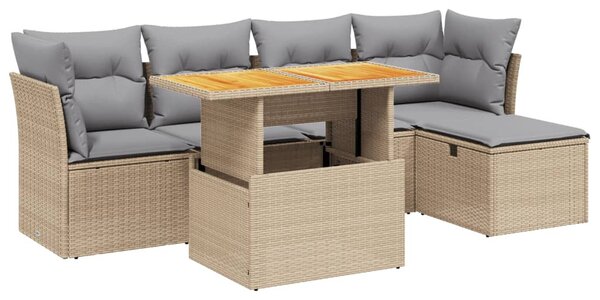 6 részes bézs polyrattan kerti ülőgarnitúra párnával