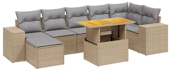 8 részes bézs polyrattan kerti ülőgarnitúra párnával