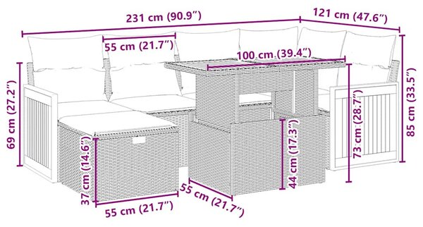 7 részes bézs polyrattan kerti ülőgarnitúra párnákkal
