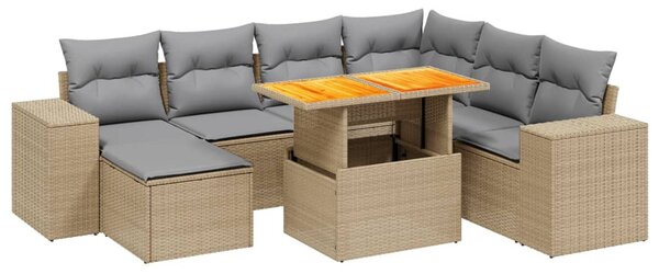 8 részes bézs polyrattan kerti ülőgarnitúra párnával