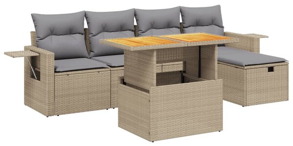 6 részes bézs polyrattan kerti ülőgarnitúra párnával