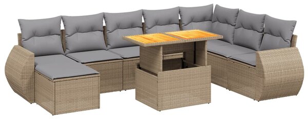 9 részes bézs polyrattan kerti ülőgarnitúra párnákkal