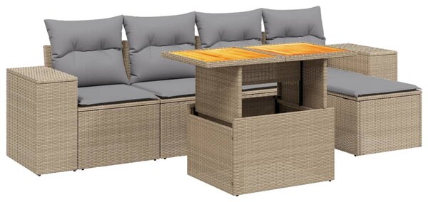 6 részes bézs polyrattan kerti ülőgarnitúra párnával