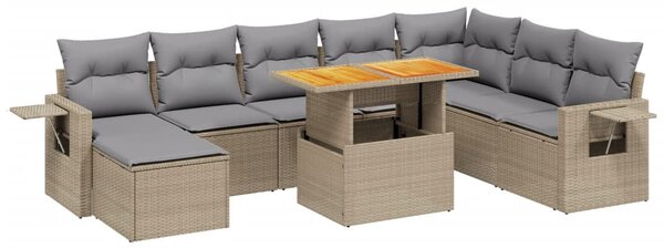9 részes bézs polyrattan kerti ülőgarnitúra párnákkal