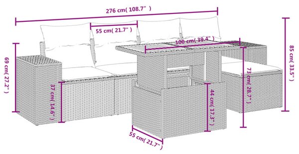 6 részes bézs polyrattan kerti ülőgarnitúra párnával