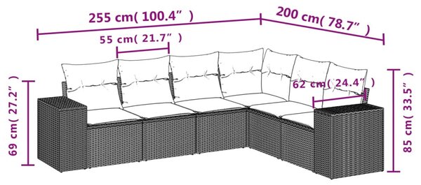 6 részes bézs polyrattan kerti ülőgarnitúra párnával