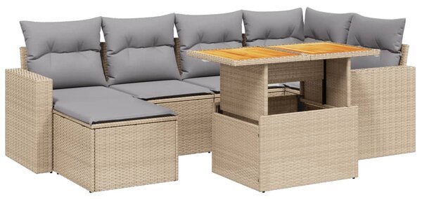 7 részes bézs polyrattan kerti ülőgarnitúra párnákkal
