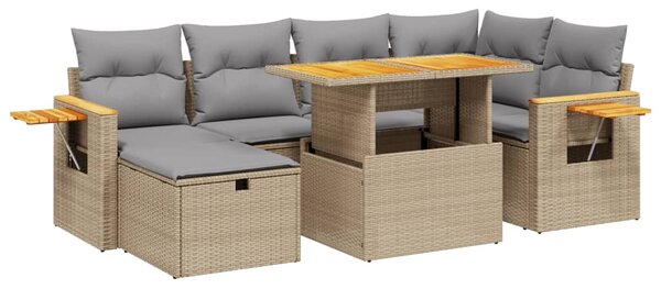 7 részes bézs polyrattan kerti ülőgarnitúra párnákkal