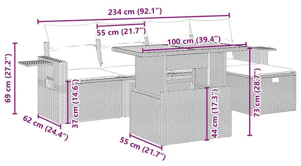 6 részes bézs polyrattan kerti ülőgarnitúra párnával