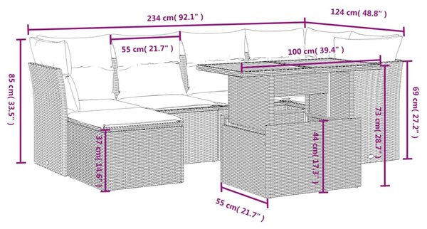 7 részes bézs polyrattan kerti ülőgarnitúra párnákkal