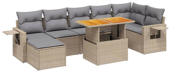 8 részes bézs polyrattan kerti ülőgarnitúra párnával