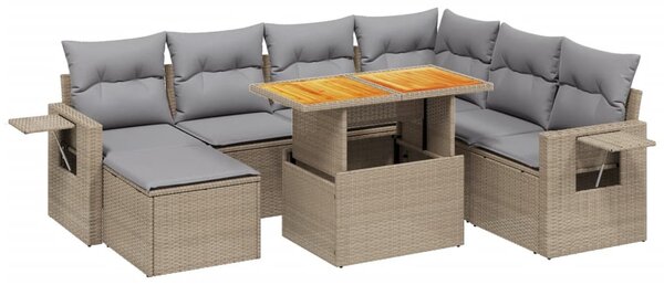 8 részes bézs polyrattan kerti ülőgarnitúra párnával