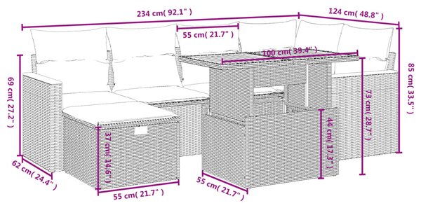 7 részes bézs polyrattan kerti ülőgarnitúra párnákkal