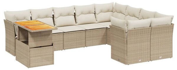 10 részes bézs polyrattan kerti ülőgarnitúra párnával