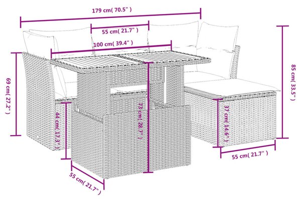 6 részes bézs polyrattan kerti ülőgarnitúra párnával