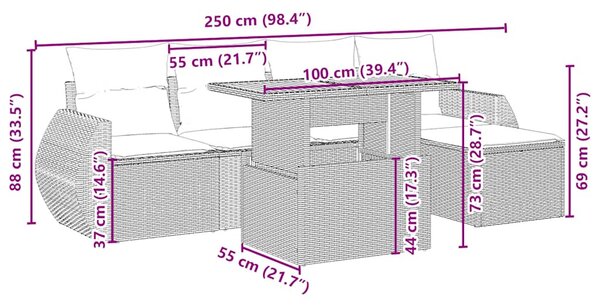 6 részes bézs polyrattan kerti ülőgarnitúra párnával